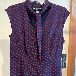 NWT Karl Lagerfeld Navy/Red Polka Dot Dress, 6